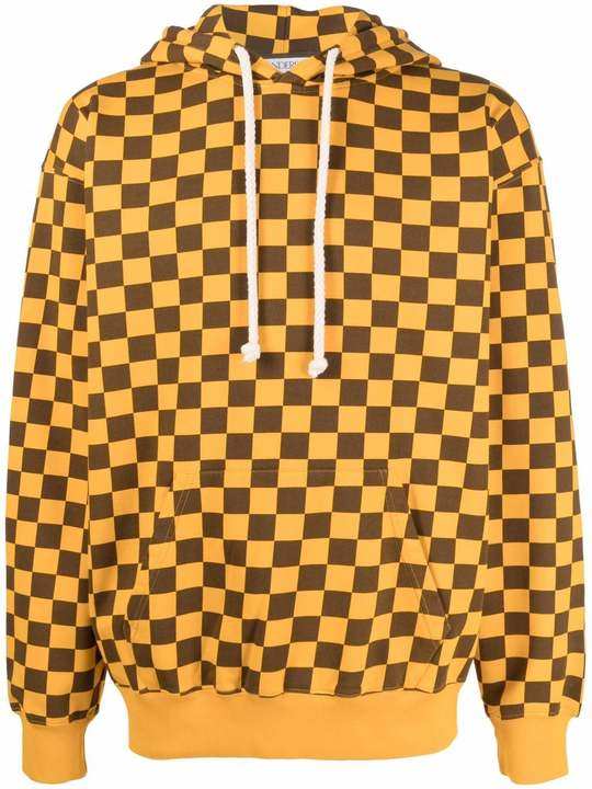 checkerboard-print relaxed long-sleeve hoodie展示图