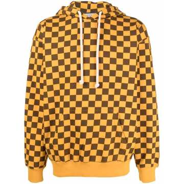 checkerboard-print relaxed long-sleeve hoodie