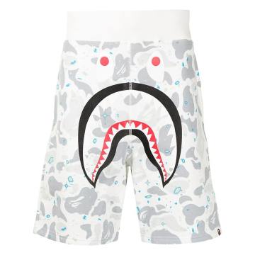 camouflage shark-print track shorts