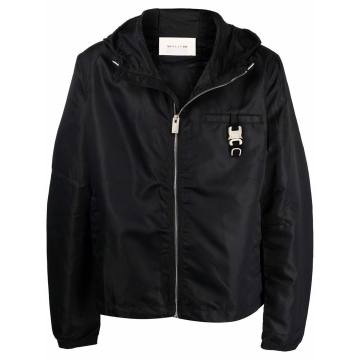 buckle-detail zip-up hooded jacket