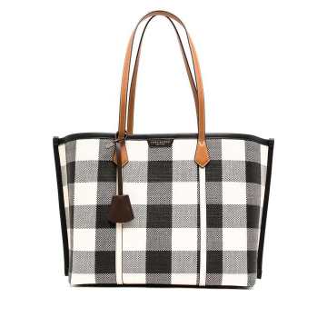 Perry gingham triple-compartment tote