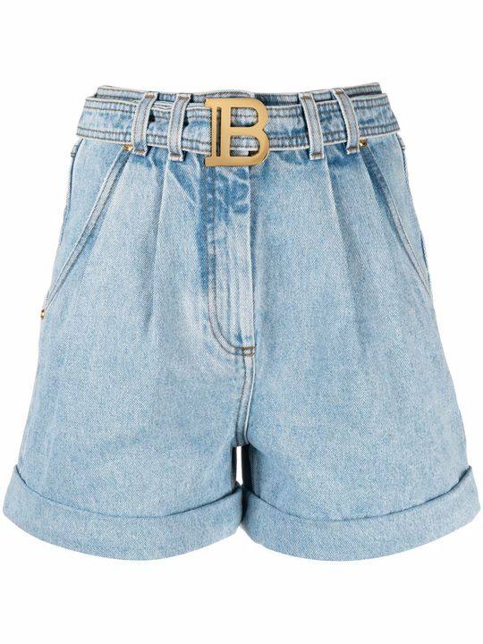 HIGH WAIST BELTED DENIM SHORTS - ECO SUSTAINABLE展示图