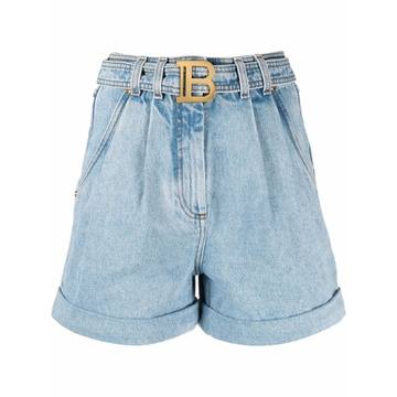 HIGH WAIST BELTED DENIM SHORTS - ECO SUSTAINABLE