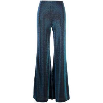 high-waisted flared shimmer trousers