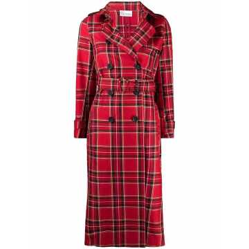 belted checked trench coat