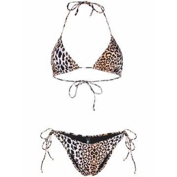 leopard-print halterneck bikini