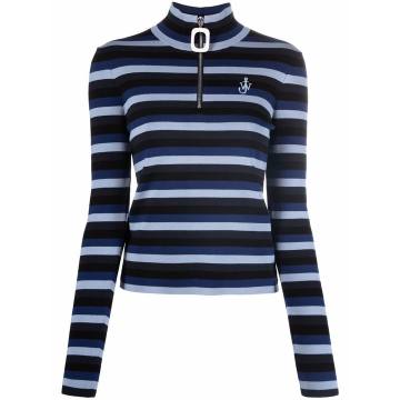 striped logo-zipper Henley top