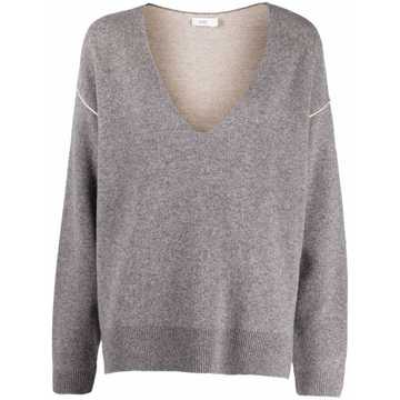 contrasting accent V-neck jumper