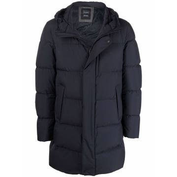 hooded knee-length padded coat
