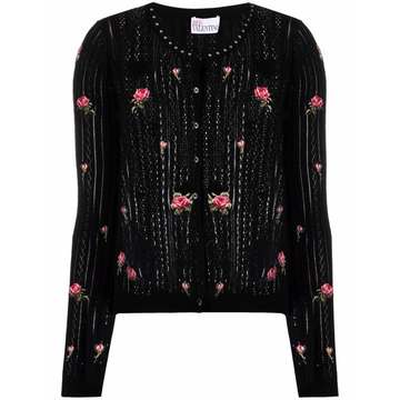 floral-embroidered pointelle-knit cardigan