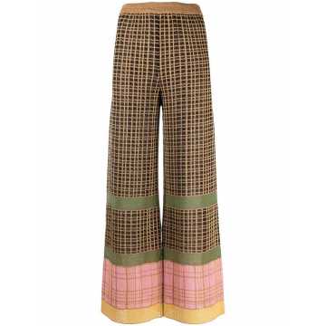 colourblock wide-leg checked trousers