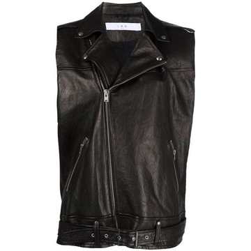 biker-style leather gilet