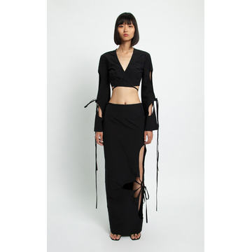 Lace-Up Cutout Woven Maxi Skirt