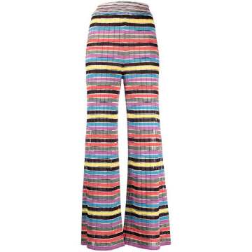 striped ribbed-knit flared trousers