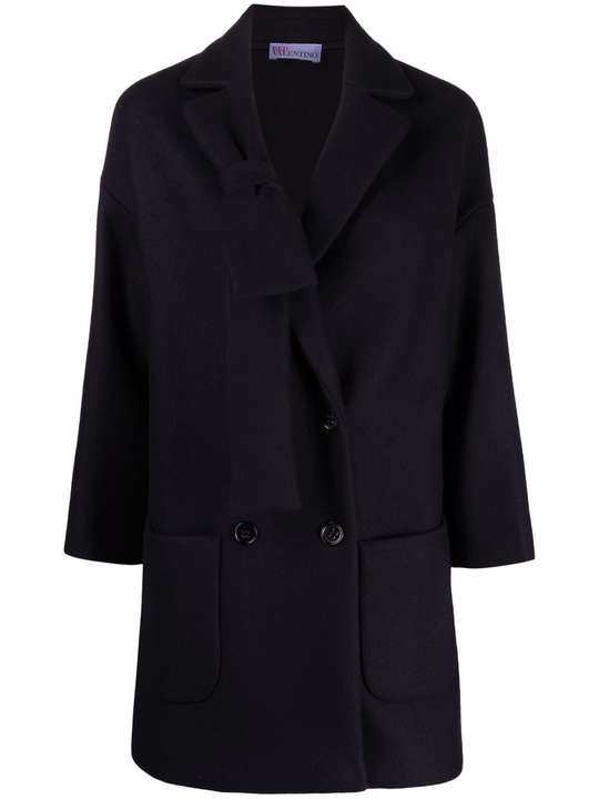 bow detail double-breasted coat展示图