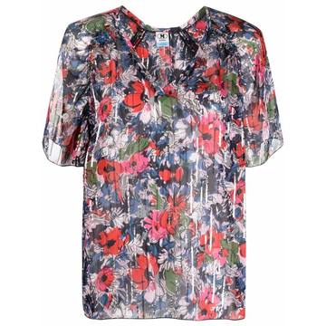 V-neck poppy-print top