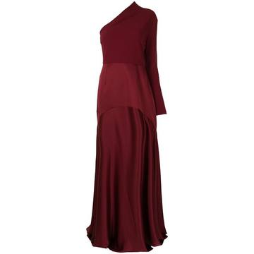 one-shoulder flared-hem gown