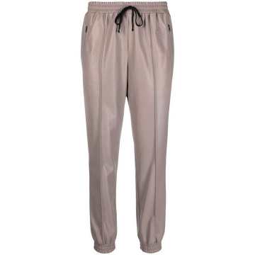 cropped faux leather track trousers