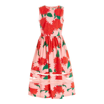 Organza-Inset Dahlia-Print Cotton Midi Dress