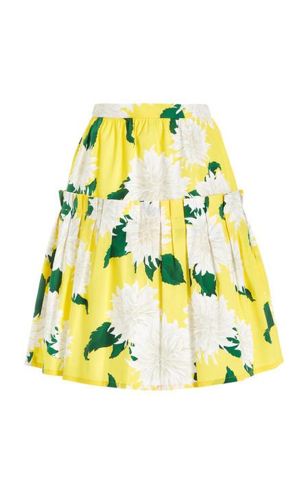 Pleated Dahlia-Print Cotton Midi Skirt展示图