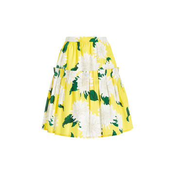 Pleated Dahlia-Print Cotton Midi Skirt