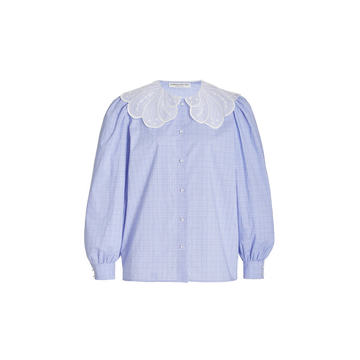 Lace-Trimmed Checked Cotton Shirt