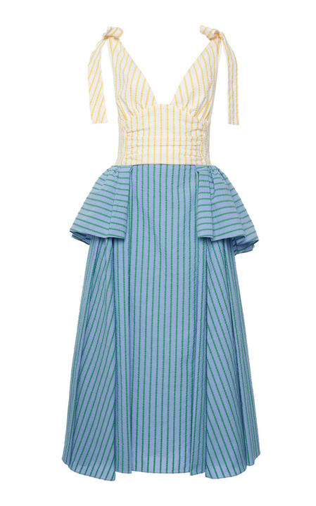 Around The Edges Striped Cotton Midi Dress展示图