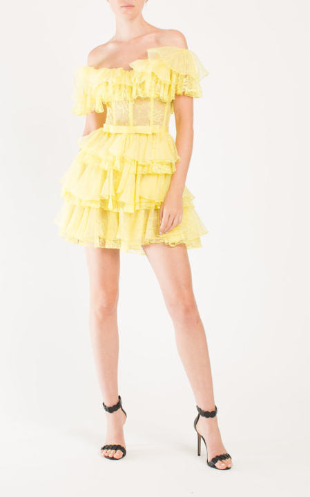 Ruffled Lace And Silk-Chiffon Mini Dress展示图