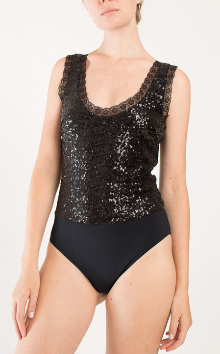 Lace-Trimmed Sequined Bodysuit展示图