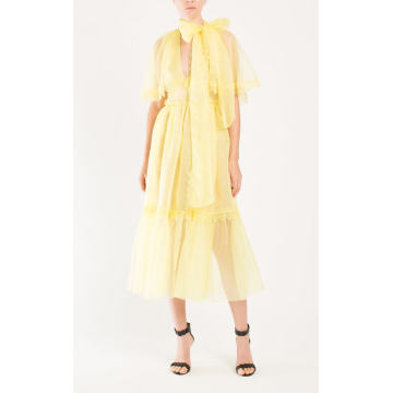 Lace-Trimmed Silk-Chiffon Midi Dress