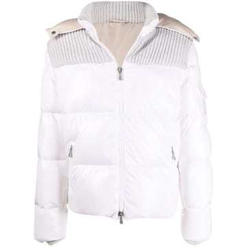 Bimaterico down-feather hooded jacket