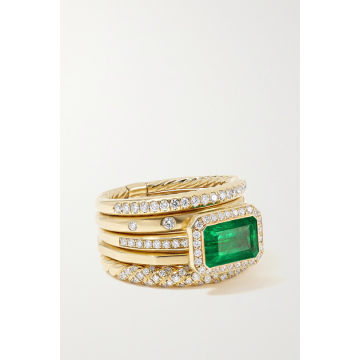 Stax 18K 黄金、祖母绿、钻石戒指