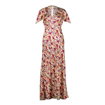 Pansy-Printed Satin Maxi Dress