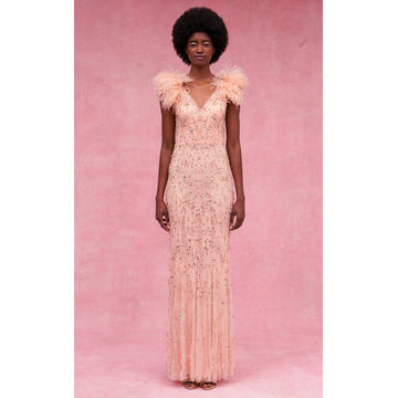 Maia Feathered Beaded Tulle Dress