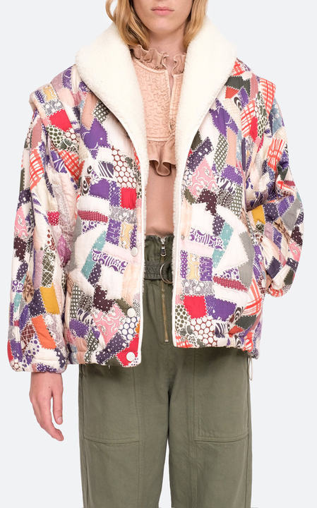 Harlow Patchwork Fleece Puffer Coat展示图