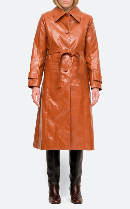 Laurence Belted Vegan Leather Coat展示图