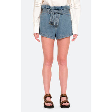 Vida Belted Denim Paperbag Shorts