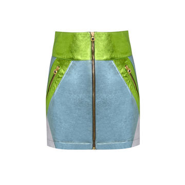 Tanner Colorblocked Leather Mini Skirt