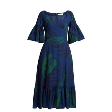 Carmen Palm-print ruffled midi dress