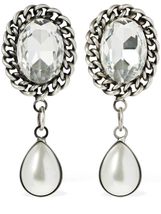 人造珍珠装饰水晶&链条耳环展示图