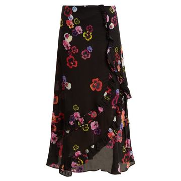 Hattie pansy-print crepe skirt