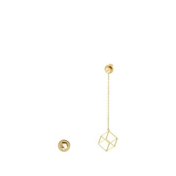 Pyramid and cube yellow-gold earrings