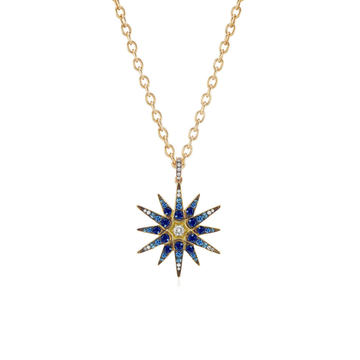 18K Gold Diamond & Sapphire Starburst Pendant