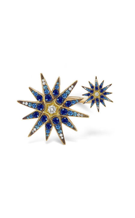 18K Gold Diamond & Sapphire Starburst Ring展示图