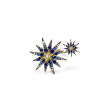 18K Gold Diamond & Sapphire Starburst Ring