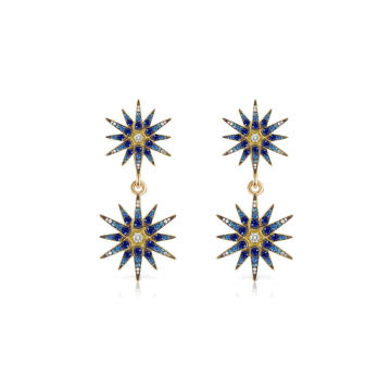 18K Gold Diamond & Sapphire Starburst Cascading Earrings