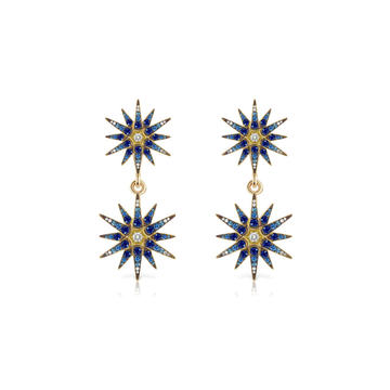 18K Gold Diamond & Sapphire Starburst Cascading Earrings