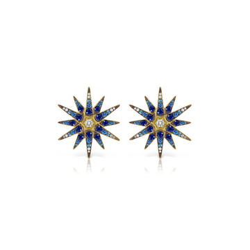 18K Gold Diamond & Sapphire Starburst Earrings