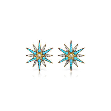 18K Gold Diamond & Turquoise Starburst Earrings