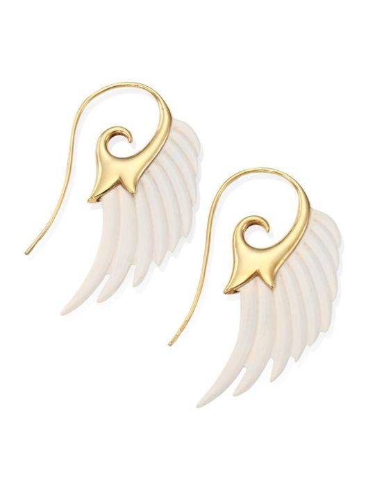 Fly Me To The Moon Ivory &amp; 18K Yellow Gold Wing Earrings展示图